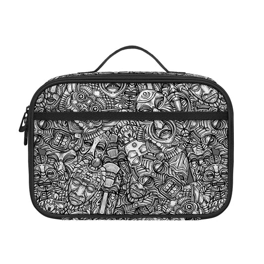 Grey And White Totem Pattern Print Portable Lunch Bag