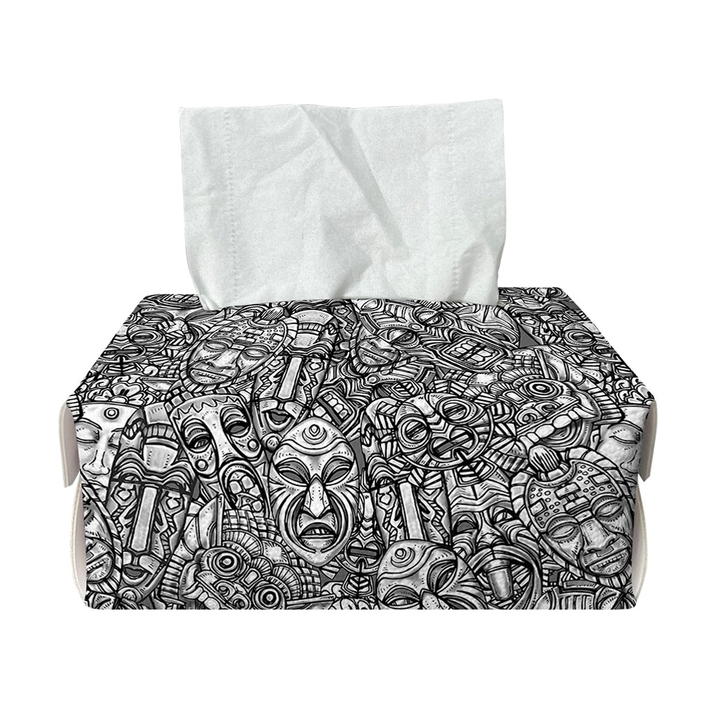 Grey And White Totem Pattern Print Rectangle Tissue Box Cover