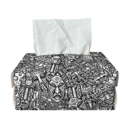Grey And White Totem Pattern Print Rectangle Tissue Box Cover