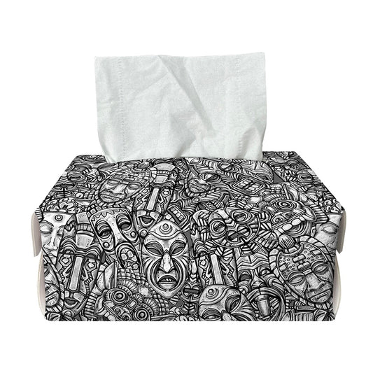 Grey And White Totem Pattern Print Rectangle Tissue Box Cover