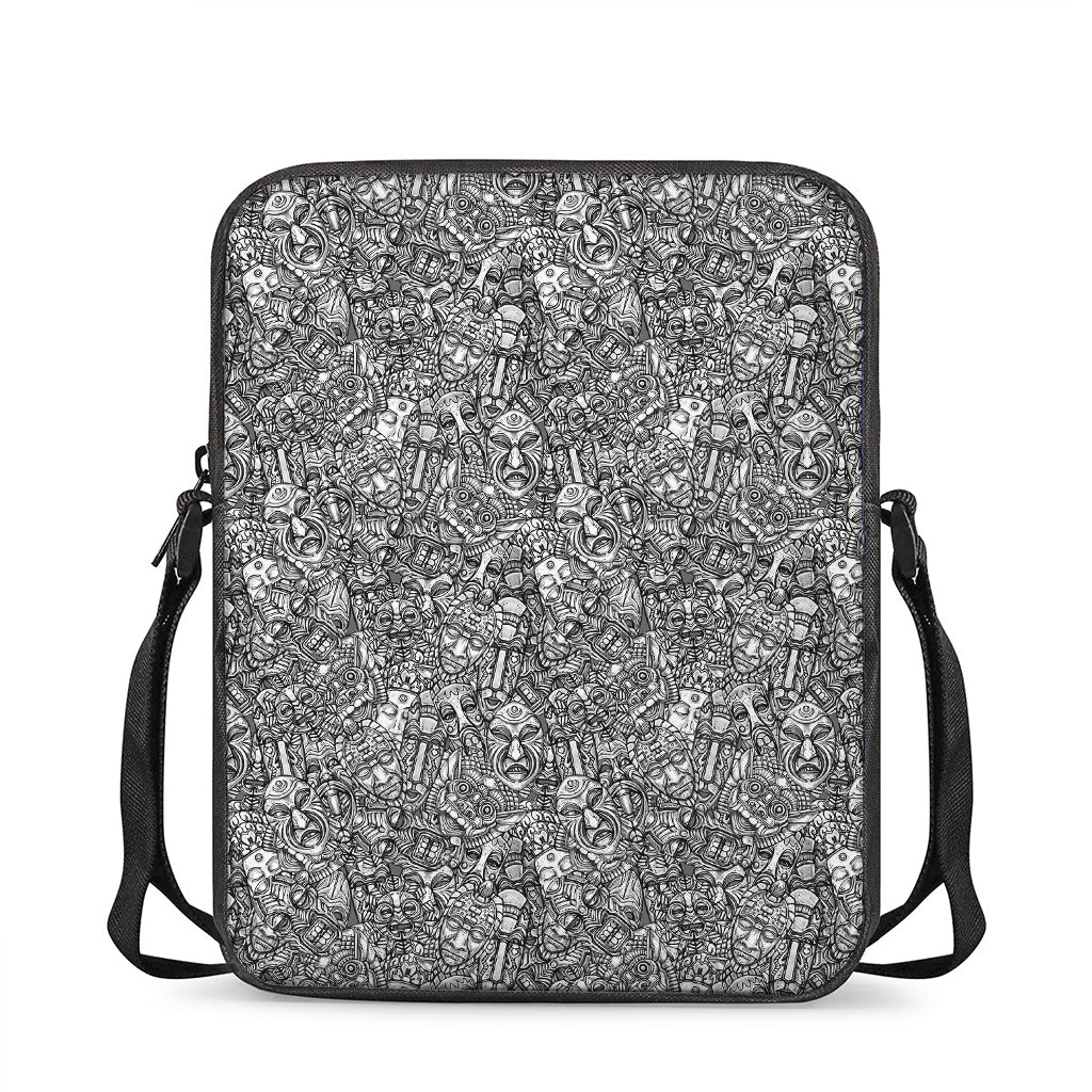 Grey And White Totem Pattern Print Rectangular Crossbody Bag