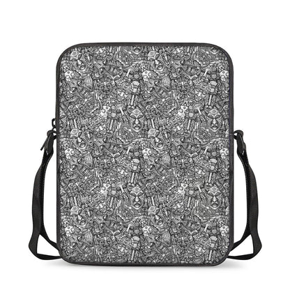 Grey And White Totem Pattern Print Rectangular Crossbody Bag