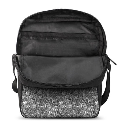 Grey And White Totem Pattern Print Rectangular Crossbody Bag