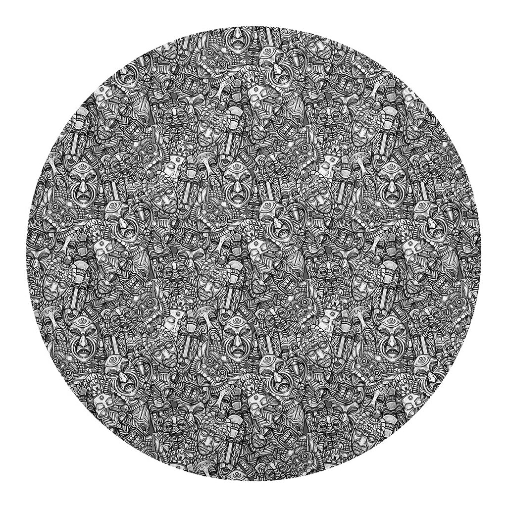 Grey And White Totem Pattern Print Round Blanket