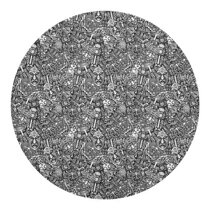 Grey And White Totem Pattern Print Round Blanket