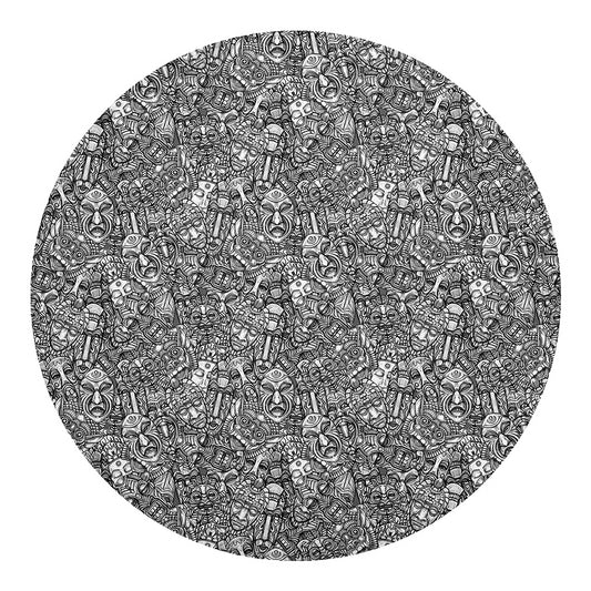 Grey And White Totem Pattern Print Round Blanket