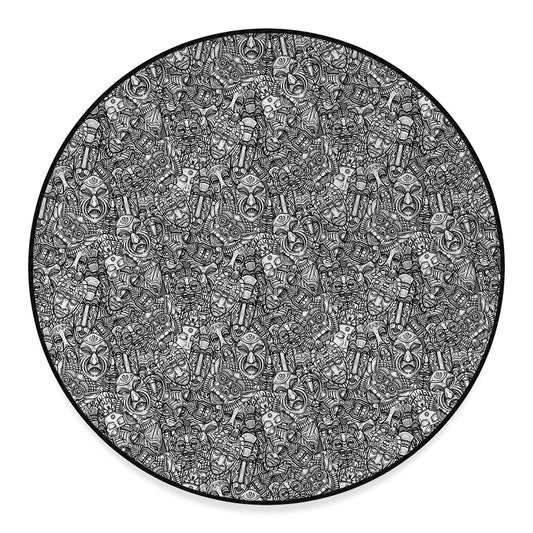 Grey And White Totem Pattern Print Round Floor Mat