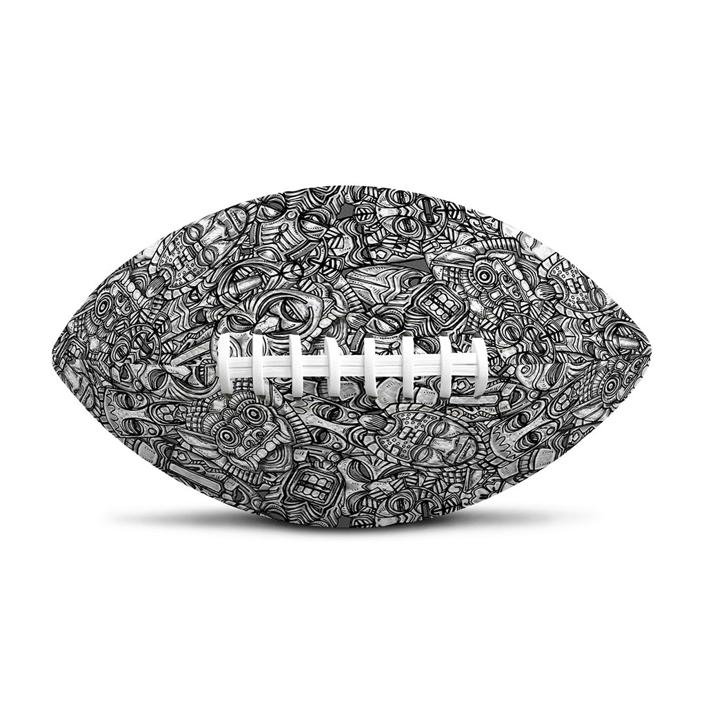 Grey And White Totem Pattern Print Rugby Ball