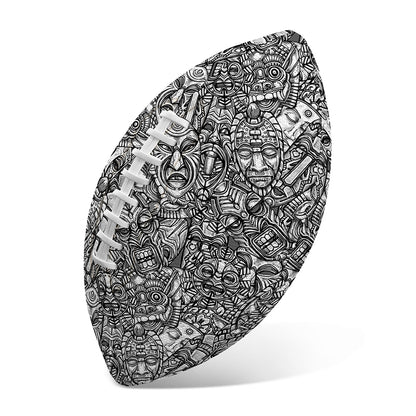 Grey And White Totem Pattern Print Rugby Ball