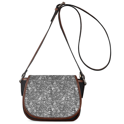 Grey And White Totem Pattern Print Saddle Bag