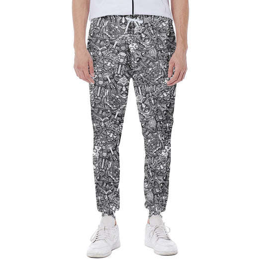 Grey And White Totem Pattern Print Scuba Joggers