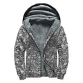 Grey And White Totem Pattern Print Sherpa Lined Zip Up Hoodie