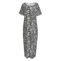 Grey And White Totem Pattern Print Short Sleeve Long Nightdress