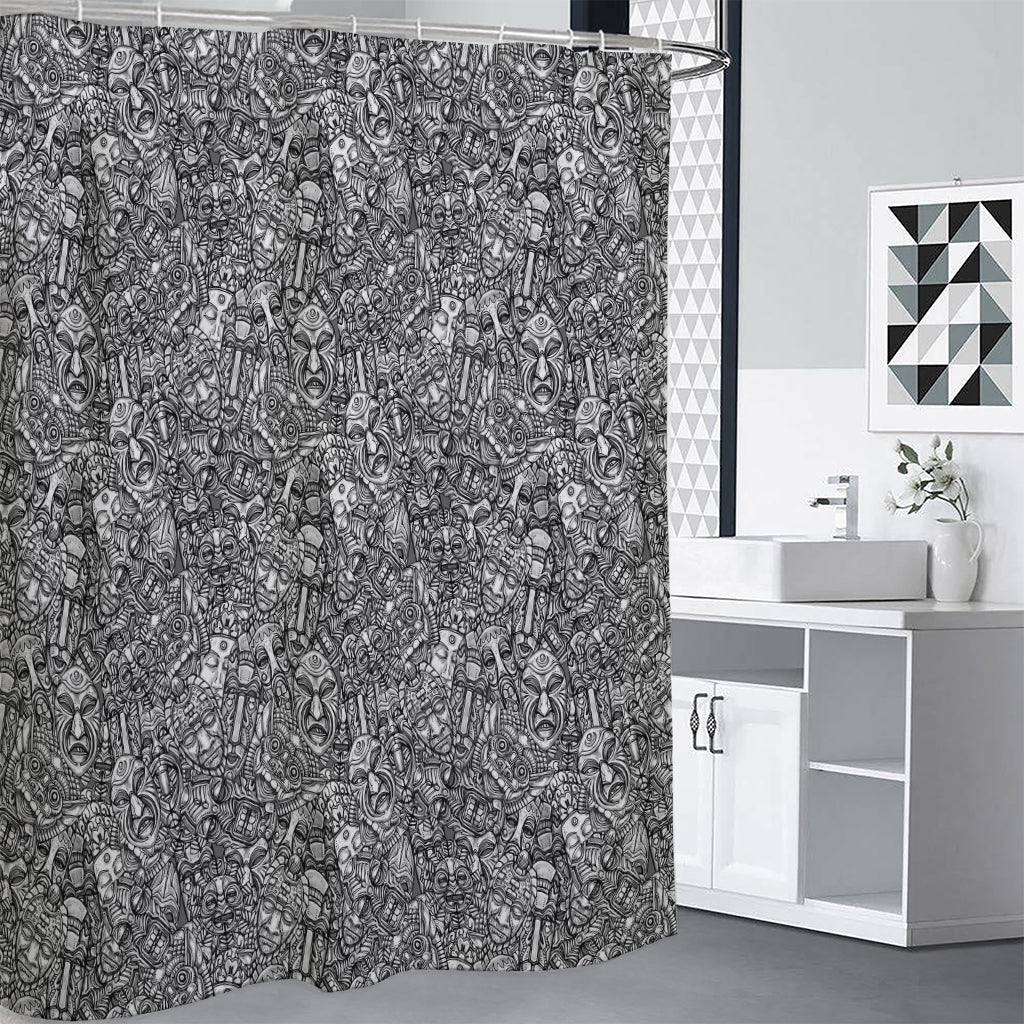 Grey And White Totem Pattern Print Shower Curtain