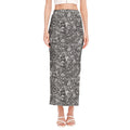 Grey And White Totem Pattern Print Side Slit Maxi Skirt