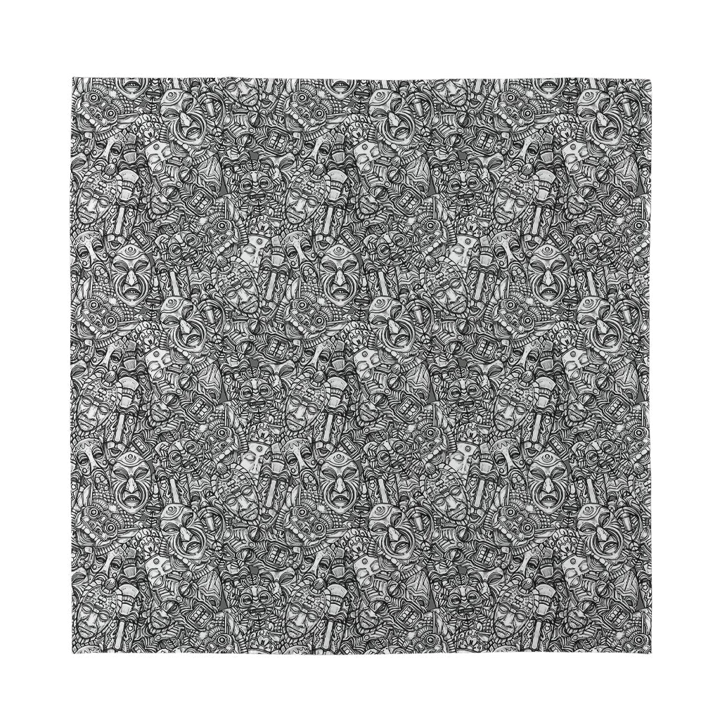 Grey And White Totem Pattern Print Silk Bandana