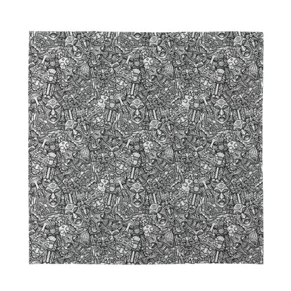 Grey And White Totem Pattern Print Silk Bandana