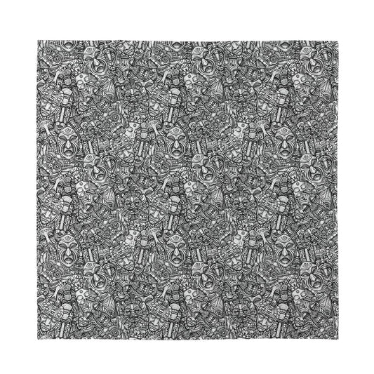 Grey And White Totem Pattern Print Silk Bandana