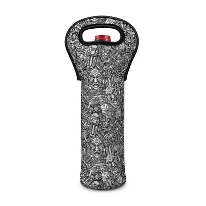 Grey And White Totem Pattern Print Single Neoprene Wine Tote