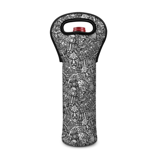 Grey And White Totem Pattern Print Single Neoprene Wine Tote