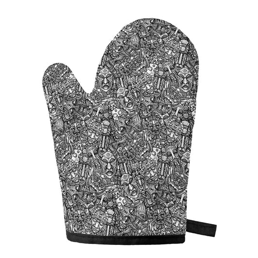 Grey And White Totem Pattern Print Single Oven Mitt