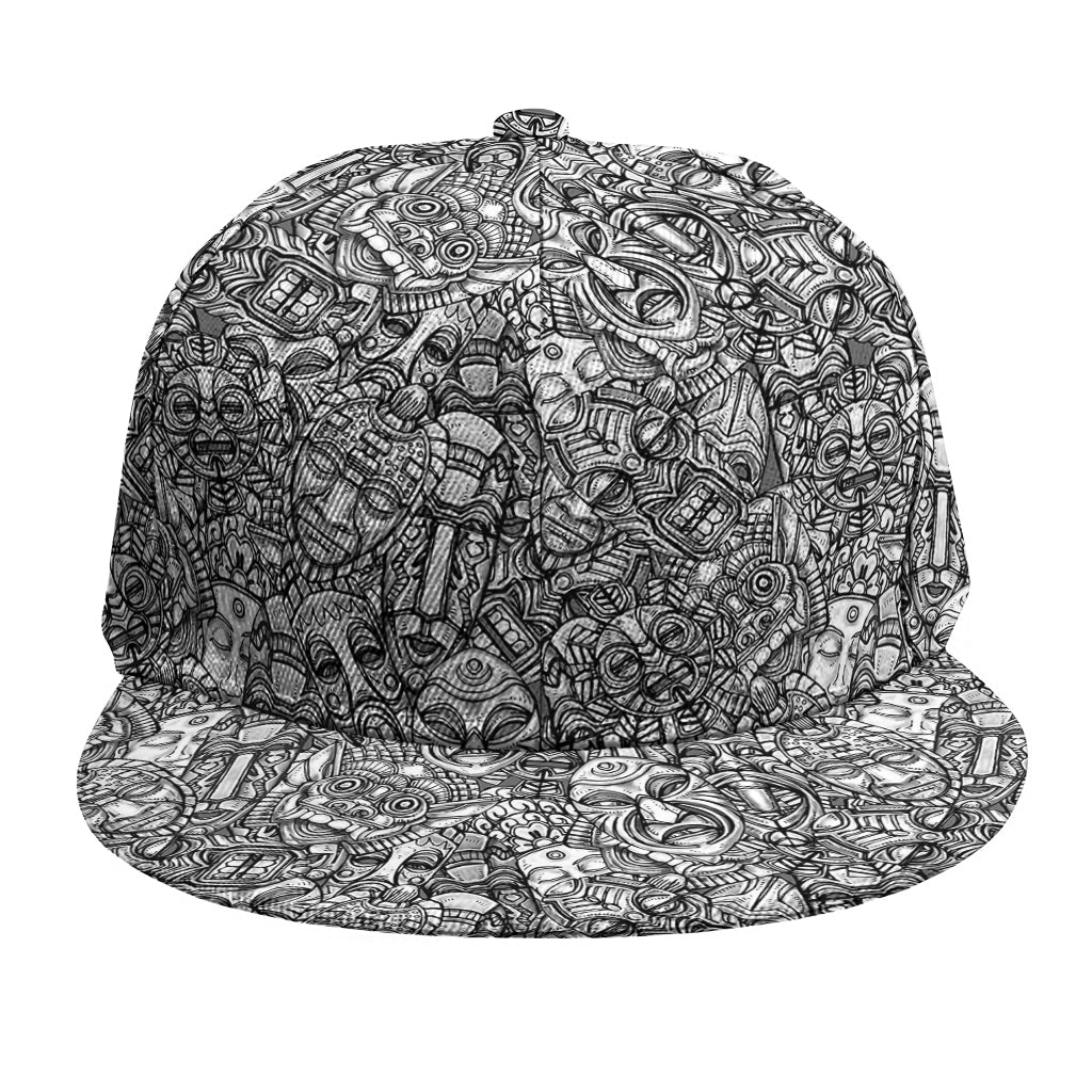 Grey And White Totem Pattern Print Snapback Cap