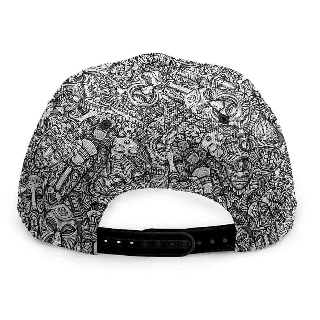 Grey And White Totem Pattern Print Snapback Cap