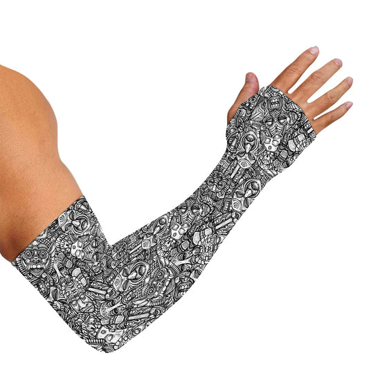 Grey And White Totem Pattern Print Sun Protection Arm Sleeves