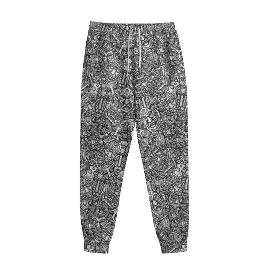 Grey And White Totem Pattern Print Sweatpants