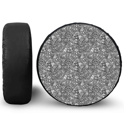 Grey And White Totem Pattern Print Tire Cover
