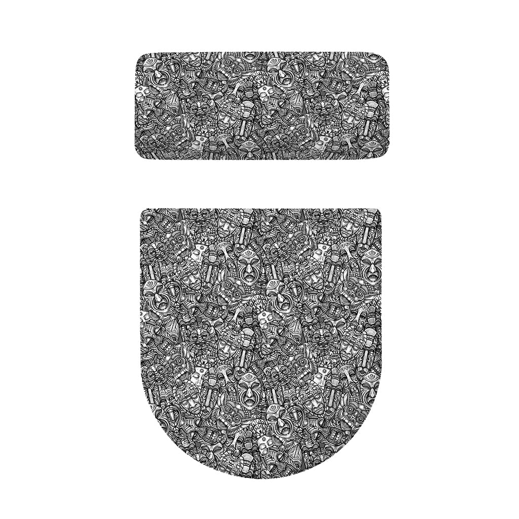 Grey And White Totem Pattern Print Toilet Lid And Tank Cover Set