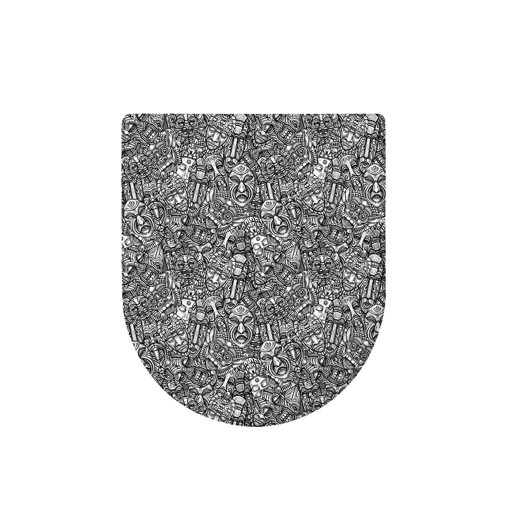 Grey And White Totem Pattern Print Toilet Lid Cover