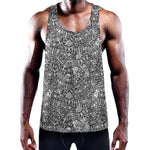 Grey And White Totem Pattern Print Training Tank Top
