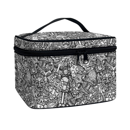 Grey And White Totem Pattern Print Travel Makeup Bag