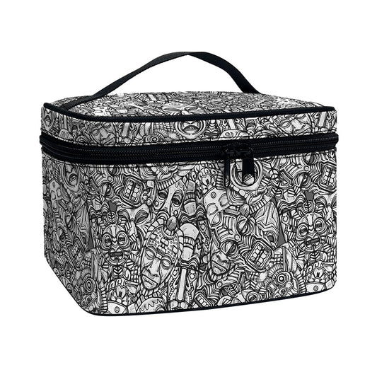 Grey And White Totem Pattern Print Travel Makeup Bag