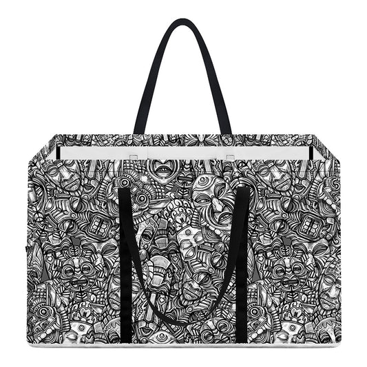 Grey And White Totem Pattern Print Utility Tote Bag