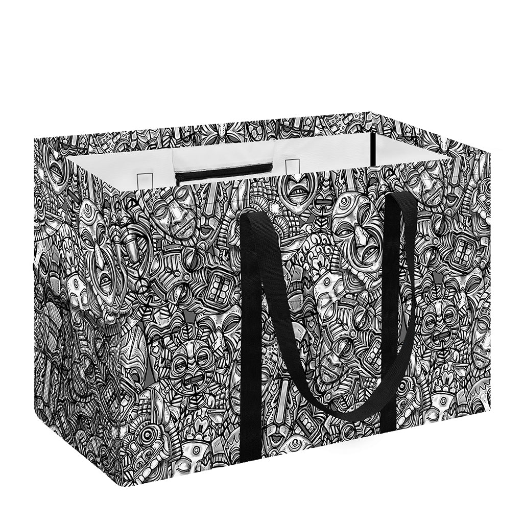 Grey And White Totem Pattern Print Utility Tote Bag