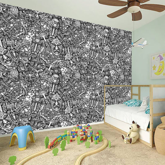 Grey And White Totem Pattern Print Wall Sticker