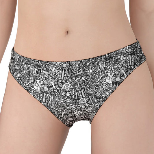 Grey And White Totem Pattern Print Women's Panties