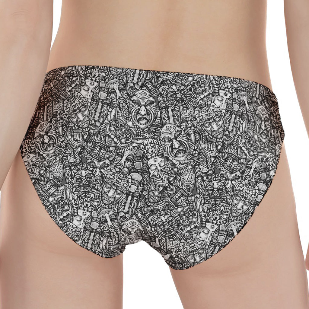 Grey And White Totem Pattern Print Women's Panties