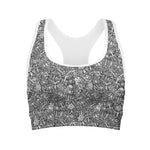 Grey And White Totem Pattern Print Women's Sports Bra