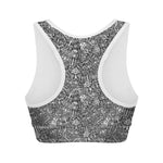Grey And White Totem Pattern Print Women's Sports Bra