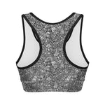 Grey And White Totem Pattern Print Women's Sports Bra