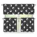 Grey And White Yin Yang Pattern Print 3 Piece Kitchen Curtains