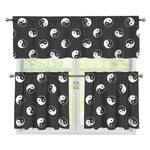 Grey And White Yin Yang Pattern Print 3 Piece Kitchen Curtains