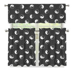 Grey And White Yin Yang Pattern Print 3 Piece Kitchen Curtains