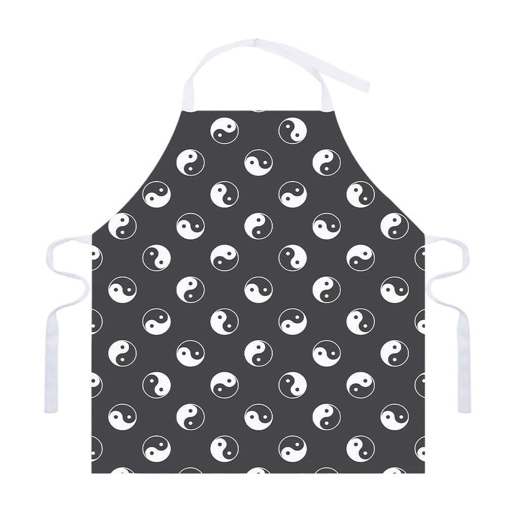 Grey And White Yin Yang Pattern Print Adjustable Apron