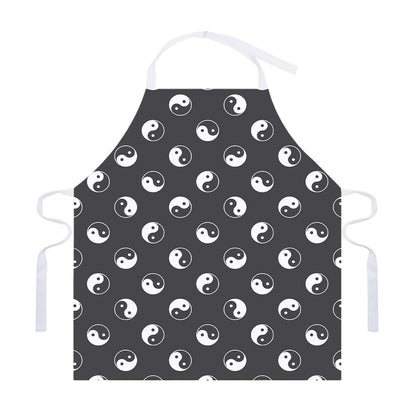 Grey And White Yin Yang Pattern Print Adjustable Apron