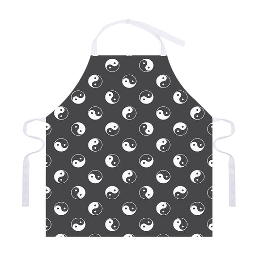 Grey And White Yin Yang Pattern Print Adjustable Apron