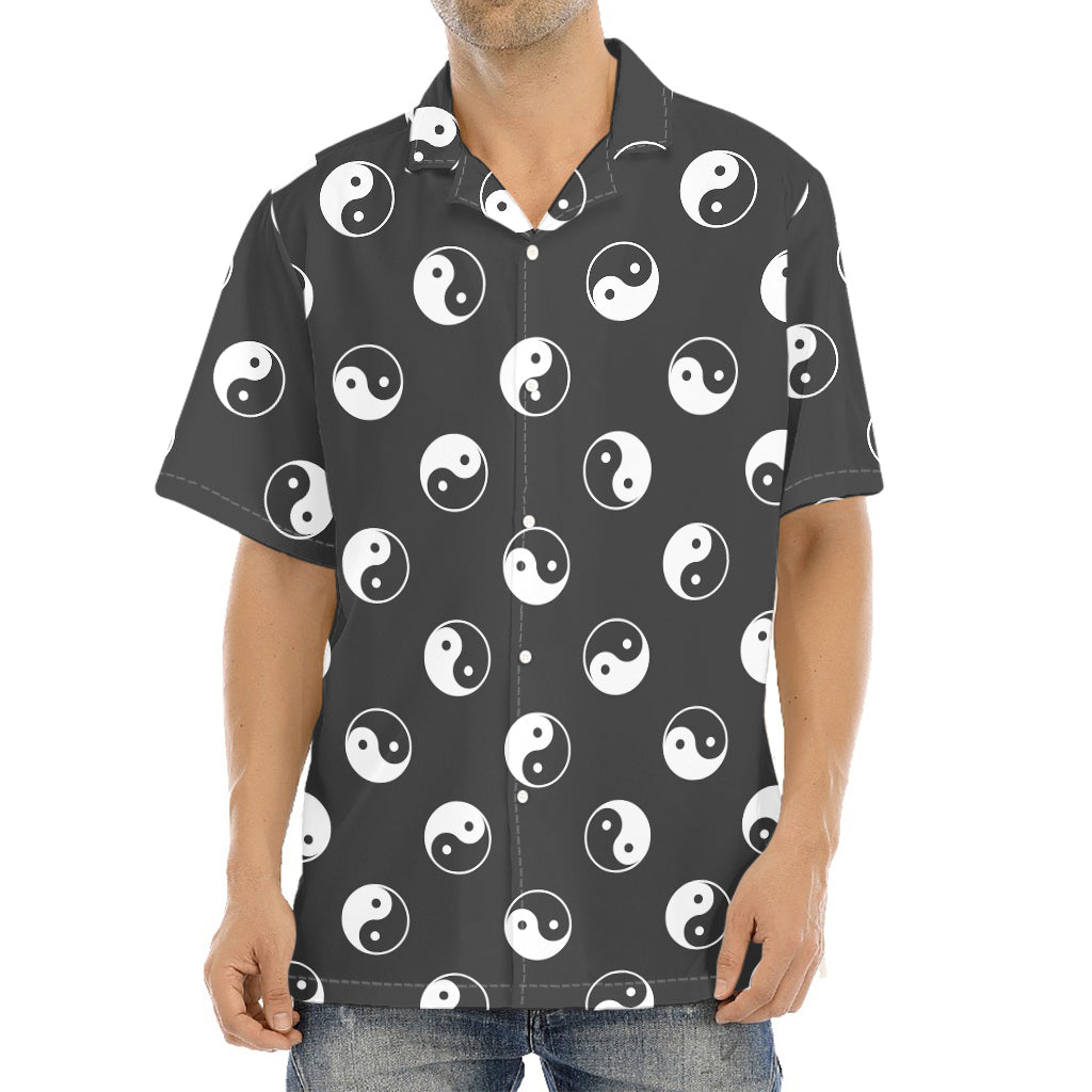 Grey And White Yin Yang Pattern Print Aloha Shirt